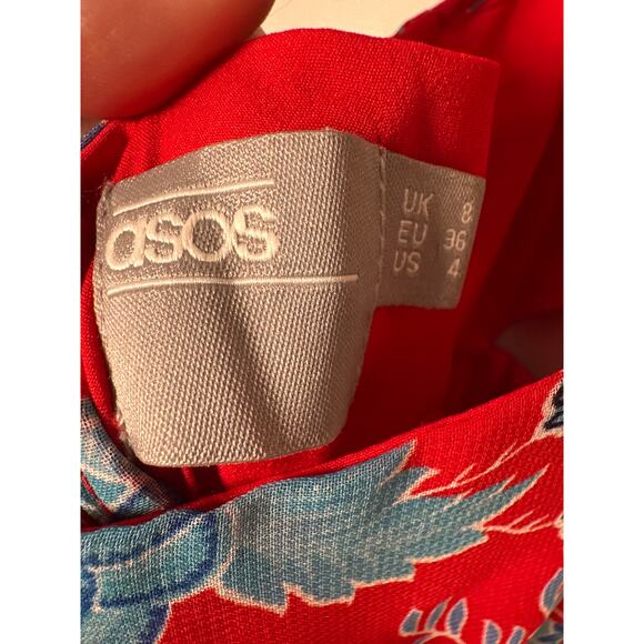 ASOS Paisley Cut Out Maxi Dress Halter Womens Size 4 Red Blue Flowy Resort - Picture 8 of 10